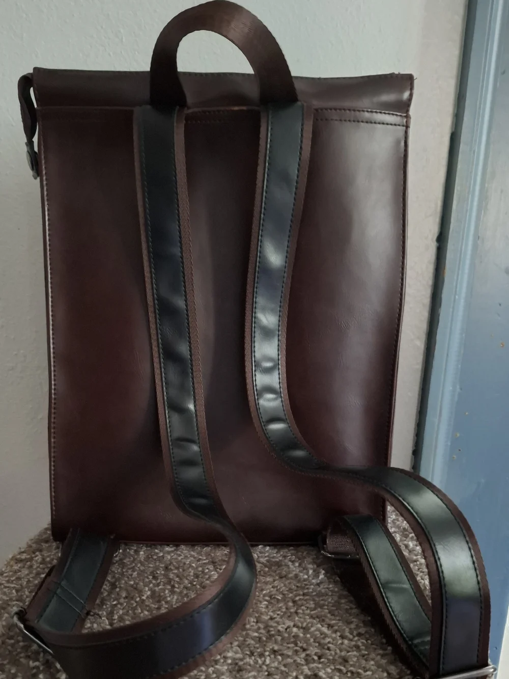 Women's Dark Brown Leather Backpack with Black Strap - Sleek Urban Carry